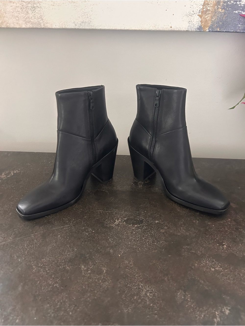 rag & bone Black Leather Square-Toe Ankle Boots